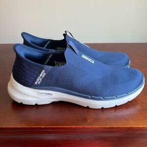 Skechers. Slip-ins. Blue/white. Size 9.5. Worn once. Excellent condition.